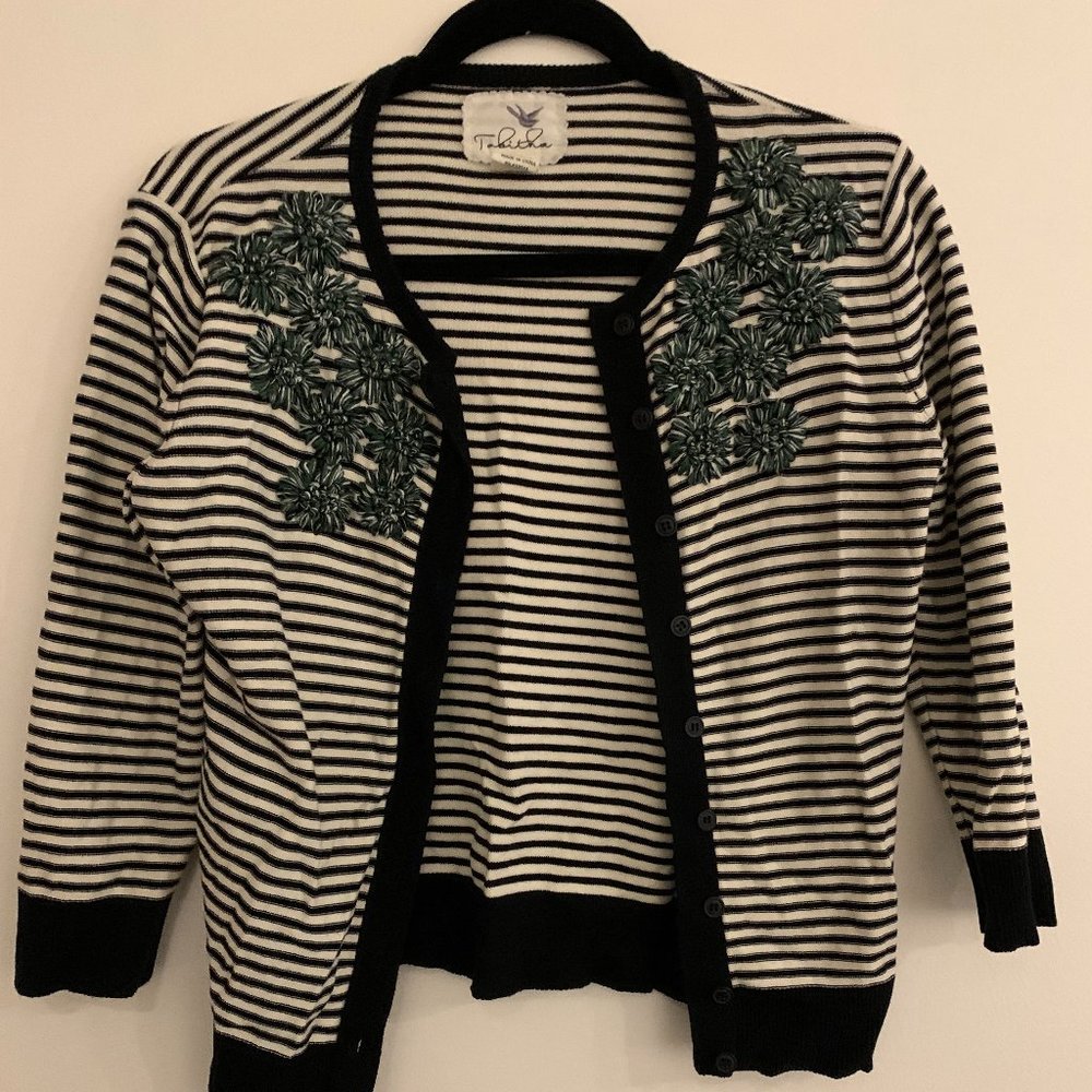 Anthropologie Tabitha Striped Embroidered Cardigan